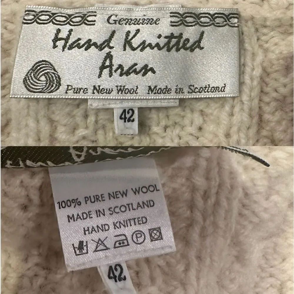 VINTAGE Hand-Knitted New Wool Chunky Boyfriend Fisherman Aran Cardigan Sweater 4 - Picture 12 of 16